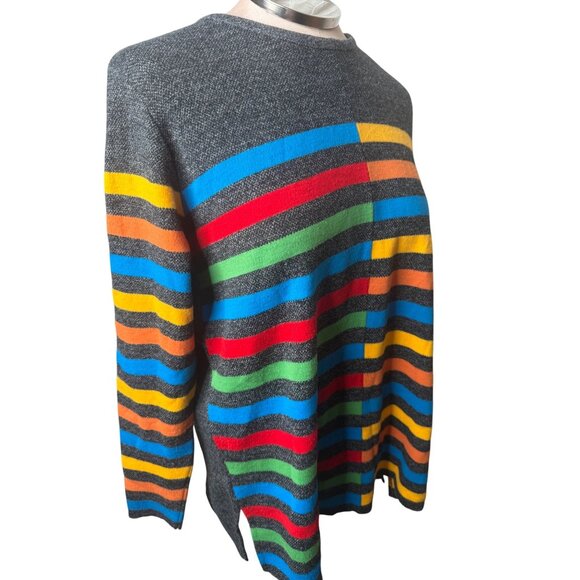 Colorful Striped Sweater By Karen Lessly Medium 100% Acrylic USA Mr Rogers VTG - Picture 6 of 9